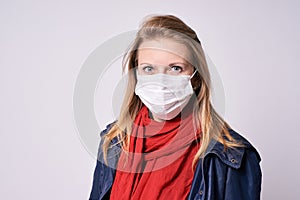Protection from disease. Young girl. Epidemic