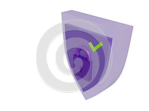 Protection enabled violet symbol. 3d render.