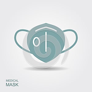 Protection face mask with flap. Flat icon with shadow