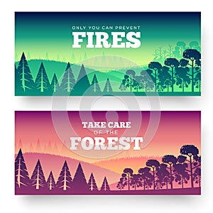 Protection of forests against fire Day. Take care of the forest illustration poster design. Flat vector banners styl