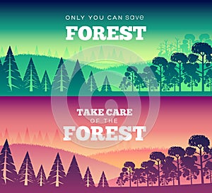 Protection of forests against fire Day. Take care of the forest illustration poster design. Flat vector banners style