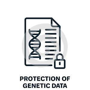 Protection of Genetic Data Line Icon. Private Dna Information in Document with Padlock Linear Pictogram. Safe Genetic