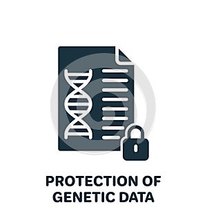 Protection of Genetic Data Silhouette Icon. Private Dna Information in Document with Padlock Pictogram. Safe Genetic