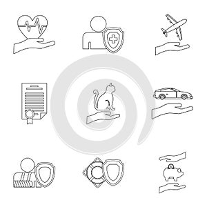 Protection icons set, outline style