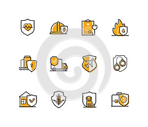 Protection and insurance - modern line design style icons set