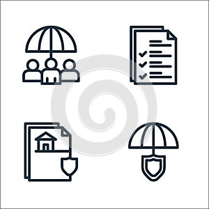 protection line icons. linear set. quality vector line set such as umbrella, franchise agreement, file