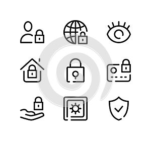 Protection line icons set. Modern linear symbols, simple outline elements collection. Vector line icons