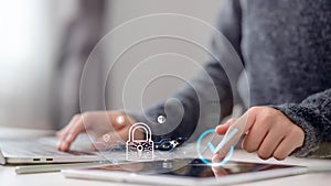 Protection network security computer and safe your data concept. Digital crime by an anonymous hacker