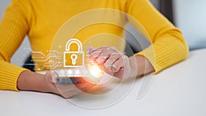 Protection network security computer and safe your data concept. Digital crime by an anonymous hacker