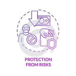 Protection from risks purple gradient concept icon