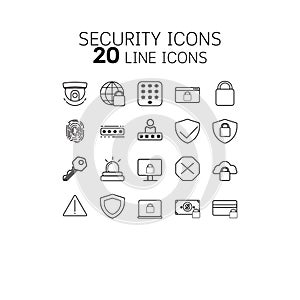 Protection and Security Icons Set Illustration.
