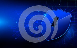 Protection Shield and Blue Circuit Background. Data security Concept.