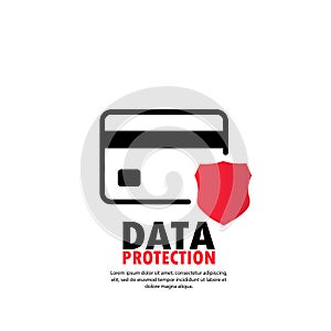 Protection shield Credit card. Defense safeguard finances icon. Security Plastic card software. Vector on isolated white