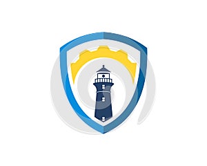 Protection shield with lighthouse and gear