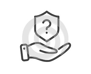 Protection shield line icon. Helping hand sign. Vector