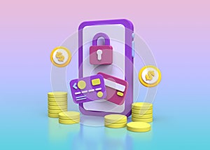 Protection shield with online shopping security concept illustration for business idea concept background