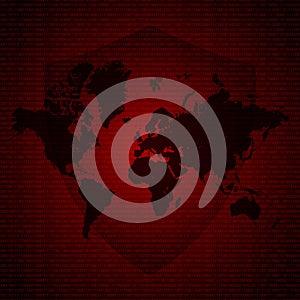 Protection Shield Over World Map. Malware Ransomware virus encrypted files. Vector illustration cybercrime and cyber security conc