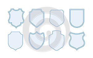 Protection shields collection. Black silhouette shield shape. Modern shields set.