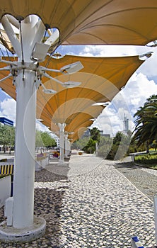 protection tents in urban leisure park area