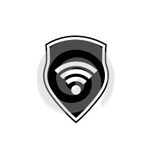 Protection wifi icon. Private network logo. Shield with wi-fi symbol isolated on white background