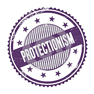 PROTECTIONISM text written on purple indigo grungy round stamp