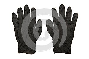 Protective black nitryle disposable gloves used in COVID-19 pandemic against coronavirus SARS-CoV-2