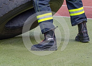 Protective boots of a firefighter.