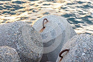 Protective concrete tetrapods protecting from high waves and tsunamis, Japan