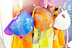 Protective construction workers helmets and vests