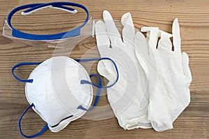 Protective dust mask, gloves, and safety glasses