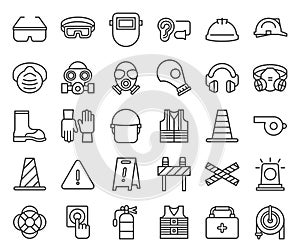 Protective equipment and firefighter outline vector icon