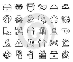 Protective equipment and firefighter outline vector icon photo