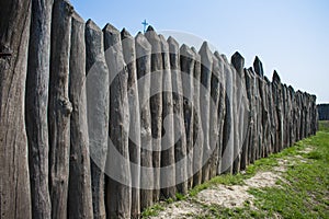 Protective fence made of logs of Zaporizhzhya Sich photo
