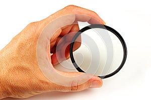 Protective filter photo studio in hand on a white background