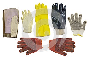 Protective gloves. multiple types, isolated, with clipping path