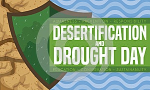 Protective Green Shield Promoting Awareness during Desertification and Drought Day, Vector Illustration