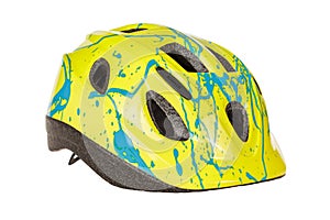 Protective helmet for the head when riding a bicycle, bicycle helmet for children, isolated on a white
