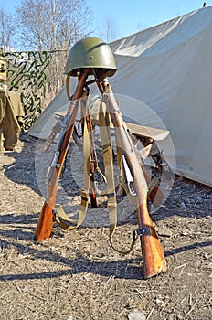 Protective helmet of a soldier.