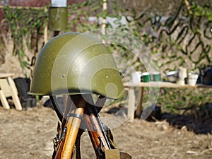Protective helmet of a soldier.