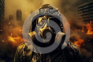 Protective Man gas mask. Generate Ai