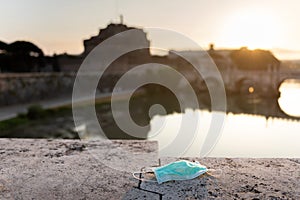 Protective mask on the background of popular Italian attractions