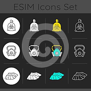 Protective medical equipment dark theme icons set