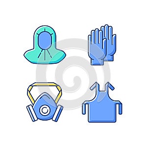 Protective medical equipment RGB color icons set