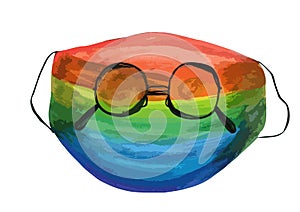 Protective rainbow mask with goggles, on a white background
