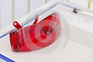 Protective red glasses UV protection in cosmetology dentistry laser depilation