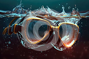 Protective sport goggles drop in swimming pool