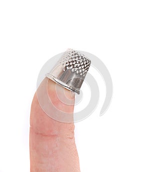 Protective thimble on the man hand.
