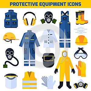 Protective Uniforms Equipment Flat Icons Set