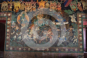 Protector deities of Tibetan Buddhist , the fresco , wall painting of Nechung Monastery , Lhasa , Tibet