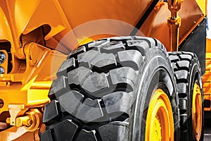 The protector of a large rubber wheel. Rubber tire from the tipper, tractor, bulldozer